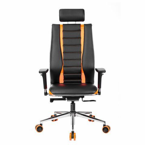 Кресло компьютерное МЕТТА &quot;ErgoLife&quot; 10 B2-160D, 2D-подголовник, экокожа/сетка, черное/оранжевое