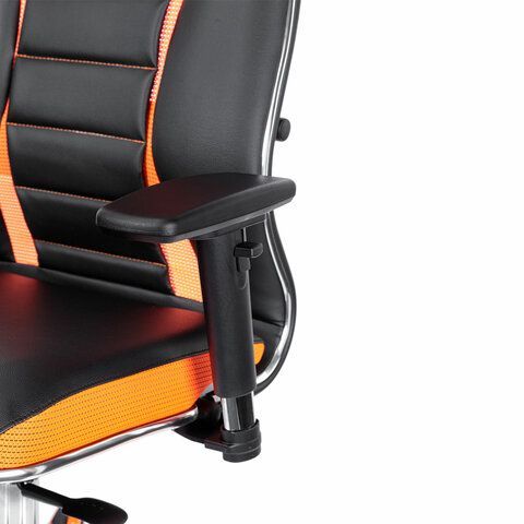 Кресло компьютерное МЕТТА &quot;ErgoLife&quot; 10 B2-160D, 2D-подголовник, экокожа/сетка, черное/оранжевое