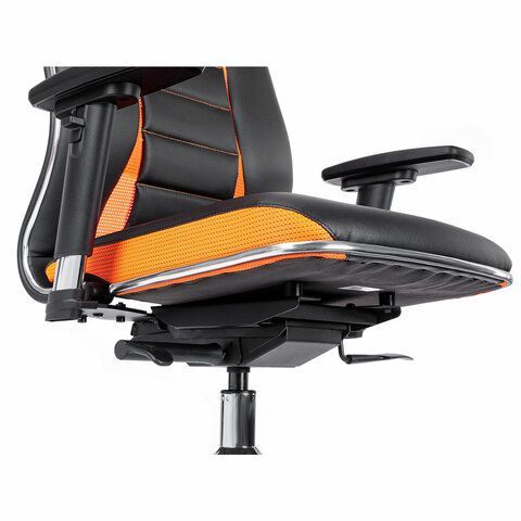 Кресло компьютерное МЕТТА &quot;ErgoLife&quot; 10 B2-160D, 2D-подголовник, экокожа/сетка, черное/оранжевое