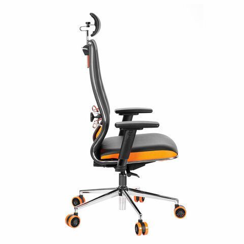 Кресло компьютерное МЕТТА &quot;ErgoLife&quot; 10 B2-160D, 2D-подголовник, экокожа/сетка, черное/оранжевое