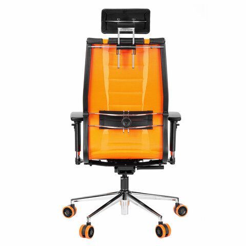 Кресло компьютерное МЕТТА &quot;ErgoLife&quot; 10 B2-160D, 2D-подголовник, экокожа/сетка, черное/оранжевое