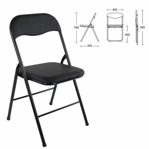 Стул складной BRABIX &quot;Golf CF-007&quot;, черный каркас, кожзам черный, В КОРОБЕ, 533024