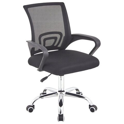 Кресло CROMEX Hit CH-695, ХРОМ, с подлокотниками, сетка, черное, ткань TW, 533066