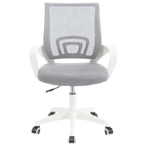Кресло CROMEX Hit CH-695W, с подлокотниками, пластик белый, сетка, серое, ткань TW, 533067
