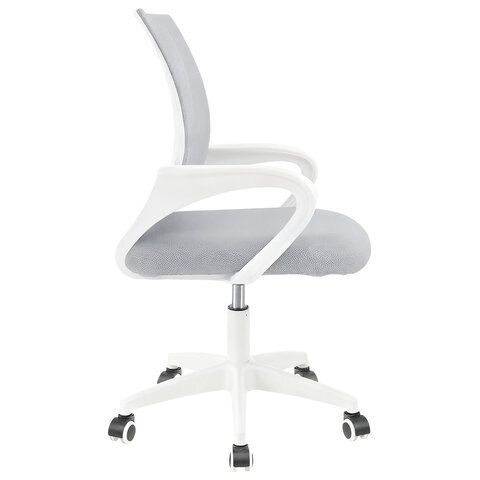 Кресло CROMEX Hit CH-695W, с подлокотниками, пластик белый, сетка, серое, ткань TW, 533067