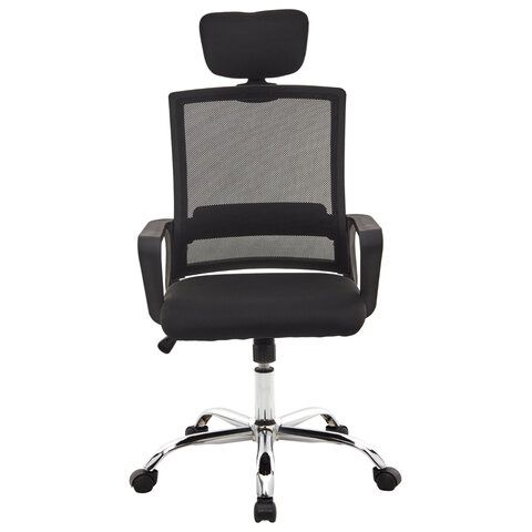 Кресло CROMEX Debut CH-697, ХРОМ, с подлокотниками, мех. качания, сетка, черное, ткань, 533068