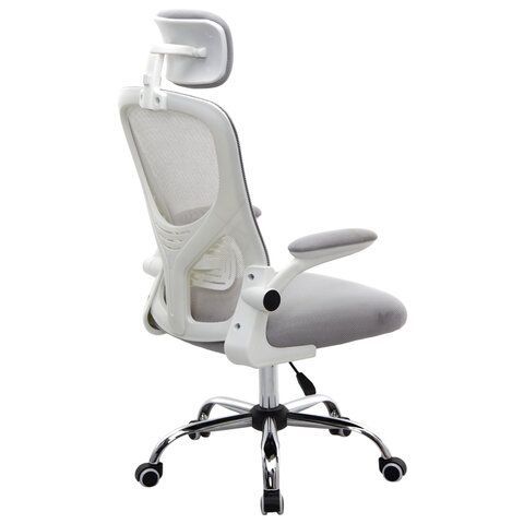 Кресло CROMEX Dynamic CH-699, откидные подлокотники, пластик белый, сетка, серое, TW, 533070