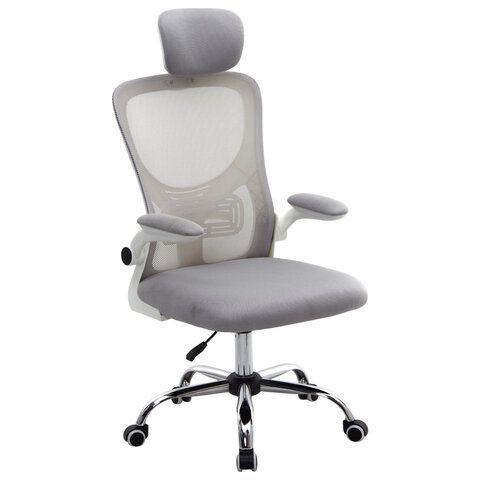 Кресло CROMEX Dynamic CH-699, откидные подлокотники, пластик белый, сетка, серое, TW, 533070