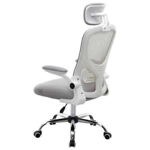 Кресло CROMEX Dynamic CH-699, откидные подлокотники, пластик белый, сетка, серое, TW, 533070