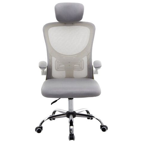 Кресло CROMEX Dynamic CH-699, откидные подлокотники, пластик белый, сетка, серое, TW, 533070