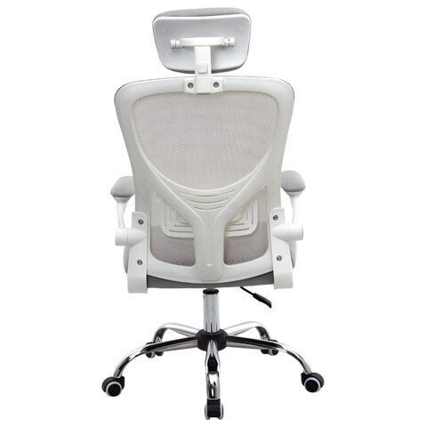 Кресло CROMEX Dynamic CH-699, откидные подлокотники, пластик белый, сетка, серое, TW, 533070