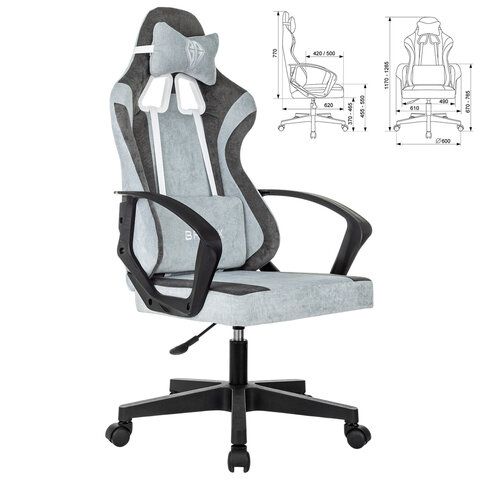 Кресло компьютерное BRABIX ''Forcer GM-127'', 2 подушки, ткань, серое/светло-голубое, 533214