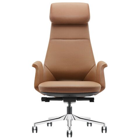 Кресло HAWASAN PREMIUM EX-840 STELLAR, синхромеханизм, алюминий, экокожа, коричневое, 533242