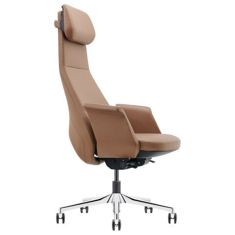 Кресло HAWASAN PREMIUM EX-840 STELLAR, синхромеханизм, алюминий, экокожа, коричневое, 533242