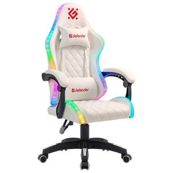 Кресло компьютерное DEFENDER Energy, 2 подушки, RGB подсветка, экокожа, белое, ш/к 24605, 64557
