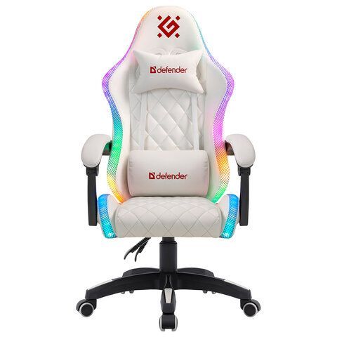 Кресло компьютерное DEFENDER Energy, 2 подушки, RGB подсветка, экокожа, белое, ш/к 24605, 64557