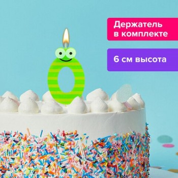 Свеча-цифра для торта "0" "С глазками", 6 см, ЗОЛОТАЯ СКАЗКА 3 шт., с держателем, в блистере, 591403