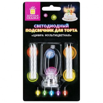 Цифра-подсвечник "0" светодиодная, ЗОЛОТАЯ СКАЗКА 2 шт., в наборе 4 свечи 6 см, 1 батарейка, 591423