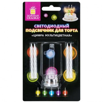 Цифра-подсвечник "1" светодиодная, ЗОЛОТАЯ СКАЗКА 2 шт., в наборе 4 свечи 6 см, 1 батарейка, 591424