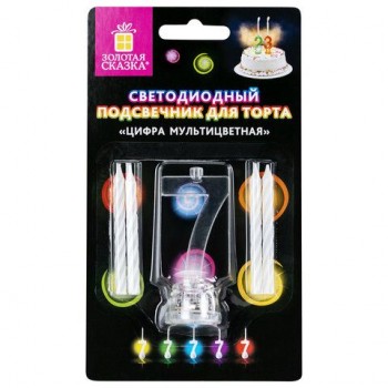 Цифра-подсвечник "7" светодиодная, ЗОЛОТАЯ СКАЗКА 2 шт., в наборе 4 свечи 6 см, 1 батарейка, 591430