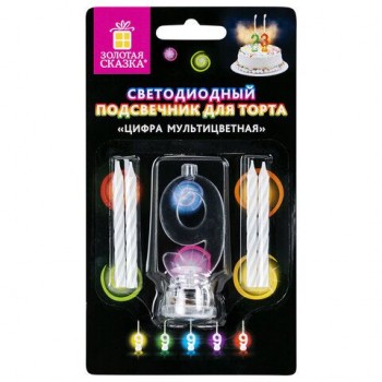 Цифра-подсвечник "9" светодиодная, ЗОЛОТАЯ СКАЗКА 2 шт., в наборе 4 свечи 6 см, 1 батарейка, 591432