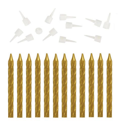 Набор свечей для торта 12 шт., 6 см, с держателем, золотой металлик, ЗОЛОТАЯ СКАЗКА, в блистере, 591449