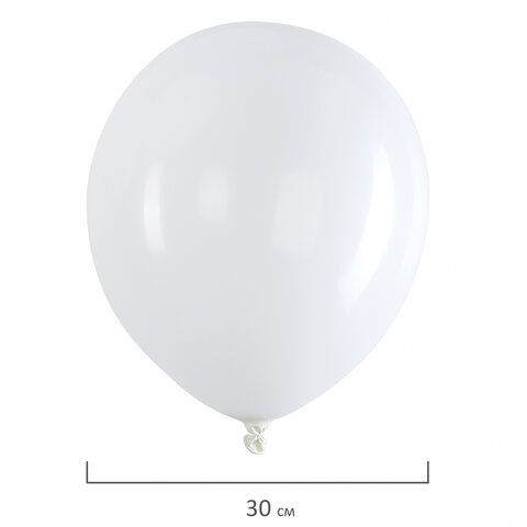 Шары воздушные 30 см, 100 штук, &quot;ОДНОЦВЕТНЫЕ&quot;, белые, BRAUBERG KIDS, 591875