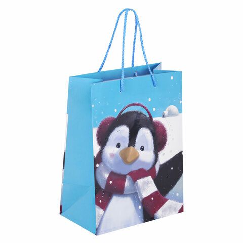 Пакет подарочный НАБОР 4 штуки, новогодний, 18х10х23 см, &quot;Christmas Animals&quot;, ЗОЛОТАЯ СКАЗКА, 591956