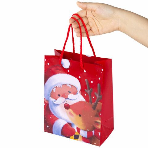 Пакет подарочный НАБОР 4 штуки, новогодний, 18х10х23 см, &quot;Christmas Animals&quot;, ЗОЛОТАЯ СКАЗКА, 591956