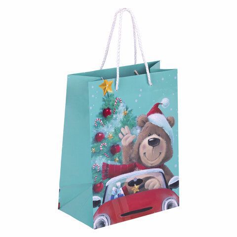 Пакет подарочный НАБОР 4 штуки, новогодний, 18х10х23 см, &quot;Christmas Animals&quot;, ЗОЛОТАЯ СКАЗКА, 591956