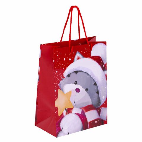 Пакет подарочный НАБОР 4 штуки, новогодний, 18х10х23 см, &quot;Christmas Animals&quot;, ЗОЛОТАЯ СКАЗКА, 591956
