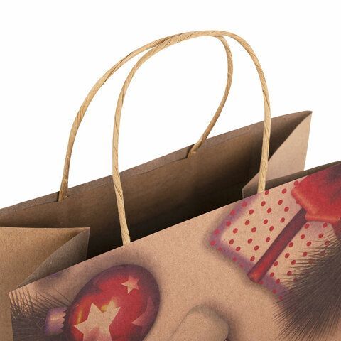 Пакет подарочный КОМПЛЕКТ 10 штук, новогодний, 26x13x32 см, &quot;Christmas Kraft&quot;, ЗОЛОТАЯ СКАЗКА, 591961