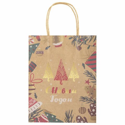 Пакет подарочный КОМПЛЕКТ 10 штук новогодний 18x10x23 см, &quot;Merry Christmas&quot;, ЗОЛОТАЯ СКАЗКА, 592125