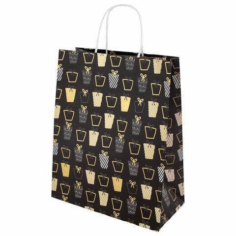 Пакет подарочный НАБОР 4 штуки новогодний 26x32x13 см, &quot;Kraft Large&quot;, ЗОЛОТАЯ СКАЗКА, 592133