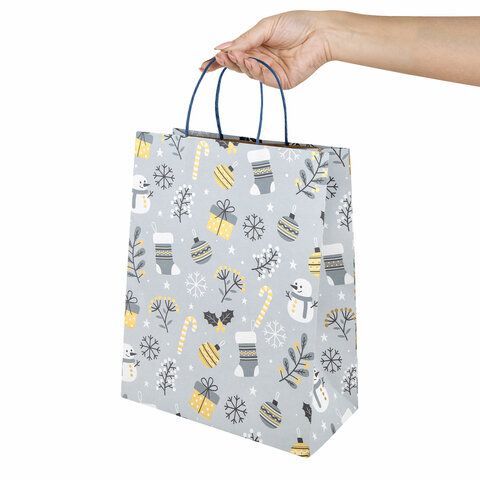Пакет подарочный НАБОР 4 штуки новогодний 26x32x13 см, &quot;Kraft Large&quot;, ЗОЛОТАЯ СКАЗКА, 592133
