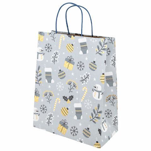Пакет подарочный НАБОР 4 штуки новогодний 26x32x13 см, &quot;Kraft Large&quot;, ЗОЛОТАЯ СКАЗКА, 592133