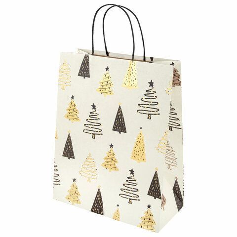Пакет подарочный НАБОР 4 штуки новогодний 26x32x13 см, &quot;Kraft Large&quot;, ЗОЛОТАЯ СКАЗКА, 592133