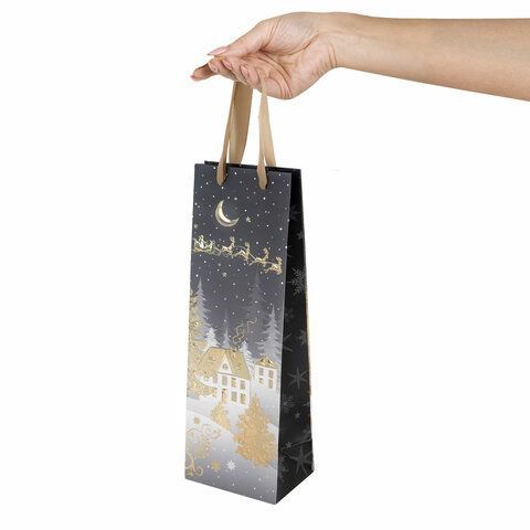 Пакет подарочный под бутылку НАБОР 4 штуки новогодний 12x36x9 см, "Bottle", ЗОЛОТАЯ СКАЗКА, 592135