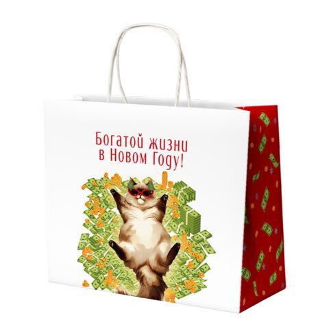 Пакет подарочный (1 штука), новогодний, 28х14х24 см "Котики", крафт, ассорти, ЗОЛОТАЯ СКАЗКА 24 шт., 592433
