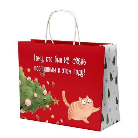 Пакет подарочный (1 штука), новогодний, 28х14х24 см "Котики", крафт, ассорти, ЗОЛОТАЯ СКАЗКА 24 шт., 592433