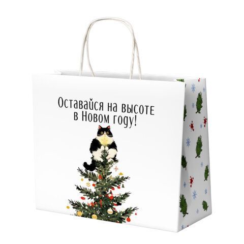 Пакет подарочный (1 штука), новогодний, 28х14х24 см "Котики", крафт, ассорти, ЗОЛОТАЯ СКАЗКА 24 шт., 592433