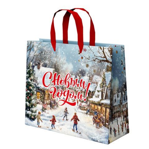 Пакет подарочный НАБОР 4шт, новогодний, 26х13х32см, &quot;Winter Wonderland&quot;, фольга, ЗОЛОТАЯ СКАЗКА, 592442