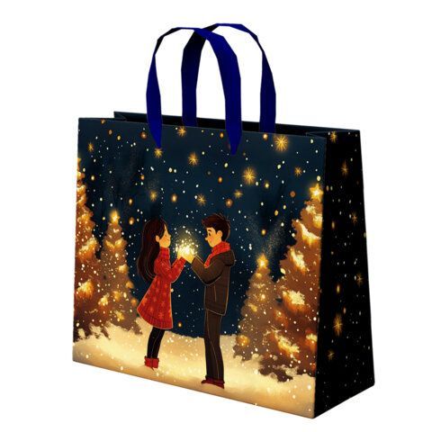 Пакет подарочный (1шт) новогодний, 26х13х32см, "Love story", фольга, ассорти, ЗОЛОТАЯ СКАЗКА 12 шт., 592445