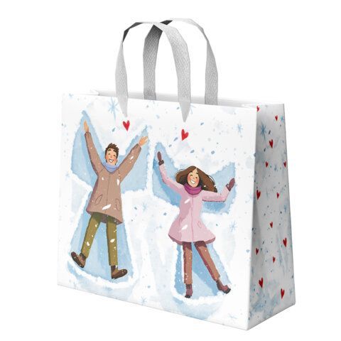 Пакет подарочный (1шт) новогодний, 26х13х32см, "Love story", фольга, ассорти, ЗОЛОТАЯ СКАЗКА 12 шт., 592445