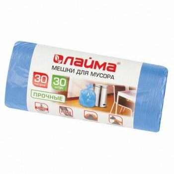 Мешки для мусора 30 л синие в рулоне 30 шт. прочные, ПНД 10 мкм, 50х60 см, LAIMA 3 шт., 601378