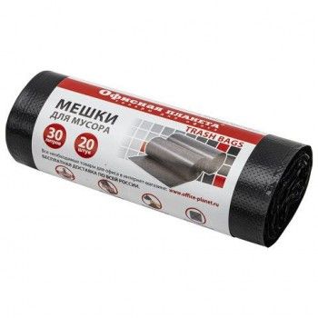 Мешки для мусора 30 л, черные, в рулоне 20 шт., прочные, ПНД 10 мкм, 50х60 см, ОФИСНАЯ ПЛАНЕТА 4 шт., 601380