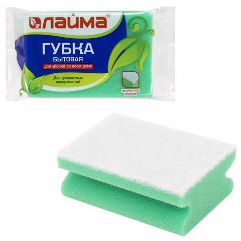 Губка бытовая MEGA, 48х120х86 мм, поролон/абразив, профильная, кафель/уборка/посуда, LAIMA 6 шт., К1013, 601556