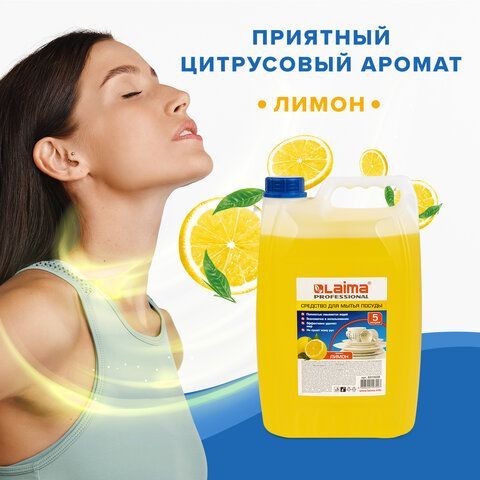 Средство для мытья посуды 5 л, LAIMA PROFESSIONAL, концентрат, &quot;Лимон&quot;, 601608