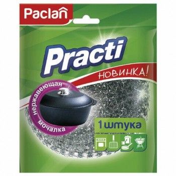 Губка (мочалка) для посуды металлическая, БОЛЬШАЯ, сетчатая, 38 г, PACLAN 5 шт. "Practi"
