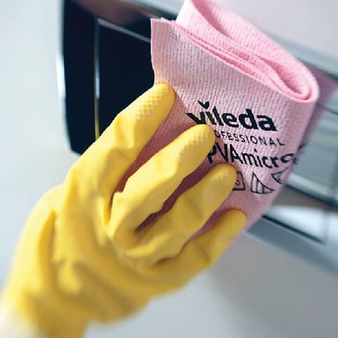 Салфетка VILEDA &quot;ПВАмикро&quot;, КОМПЛЕКТ 5 шт., искусственная замша, красная, 35х38 см, 143591